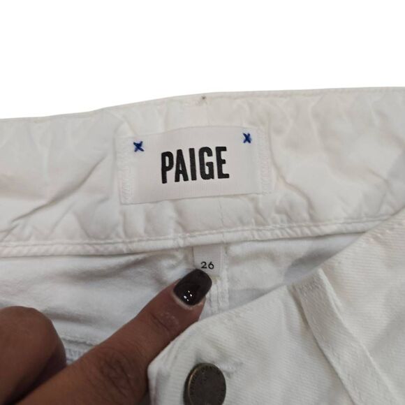 Paige Hidden Hills Straight Jeans Women's 26 White Denim Stretch Zip Fly Hipster - Picture 4 of 8